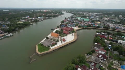 Aerial view of Mae Klong River in Samut Songkhram Thailand Stock-Footage 266662507