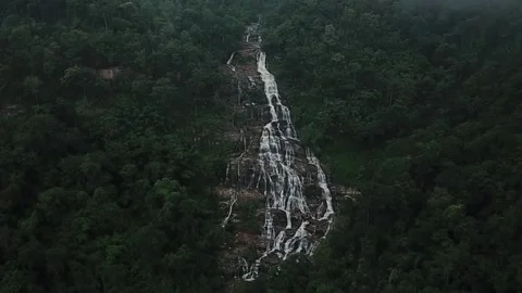 Aerial view of Mae ya Waterfall , largest waterfall in forest of Chiang Mai Stock Footage 141309683