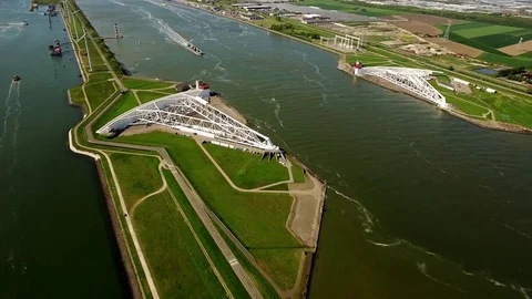 Aerial View of Maeslandtkering Stock Footage