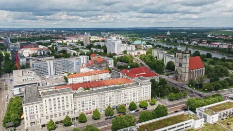Aerial view of Magdeburg city centre , G... | Stock Video | Pond5