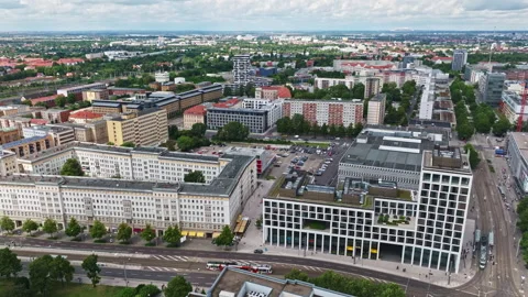Aerial view of Magdeburg city centre , G... | Stock Video | Pond5