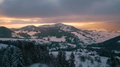 Aerial view of magic light in winter countryside nature with Christian religion Stock Footage 236759177