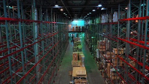 Aerial view of mail items stored on shelves and building materials Stock Footage 113091671