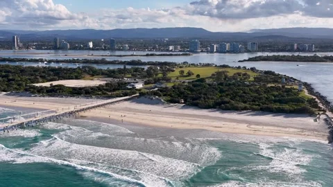 Aerial View of Main Beach and The Spit Gold Coast Stock Footage 341373725