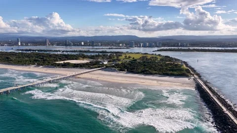 Aerial View of Main Beach and The Spit Gold Coast Stock Footage 341537934