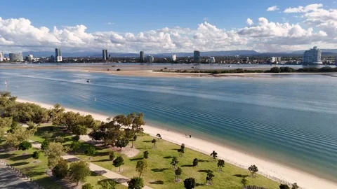 Aerial View of Main Beach and Surfers Paradise Skyline Stock-Footage 341836863