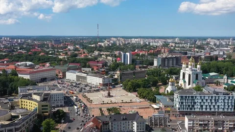 Aerial view of the main square of Kaliningrad, Russia Stock Footage 110838291