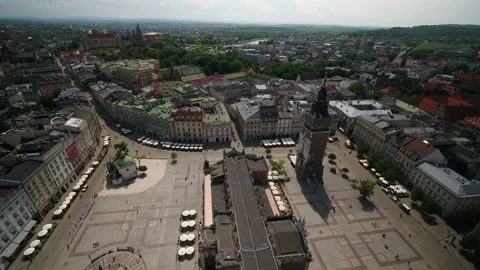 Aerial view, the main square in the Old Town of Krakow. Stock Footage 192450068