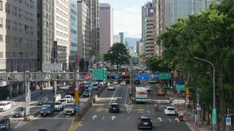 Aerial view to the main street intersection among the capital city of Taiwa.. Stock Footage 267714835