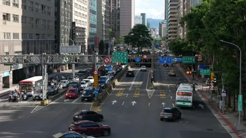 Aerial view to the main street intersection among the capital city of Taiwa.. Stock Footage 273227923