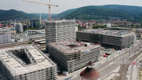 Aerial View of a Major Construction Site in Heidelberg, Germany Stock Footage 315948568