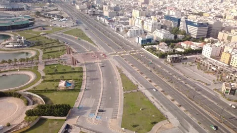 Aerial View of Major Road Intersection Near Eastern Corniche Al Khobar Stockbeeldmateriaal 336864100