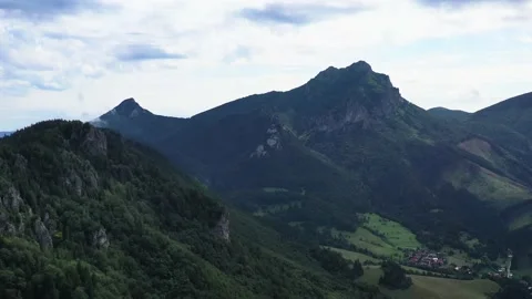 Aerial view of the Mala Fatra mountains in the village of Terchova in Slovakia Stock Footage 142028811