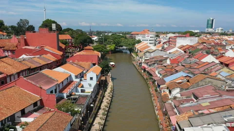 Aerial view of Malacca cityscape at daytime Stock Footage 97783225