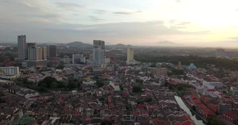 Aerial view of Malacca Town Stock Footage 209813753