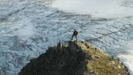 Aerial View Of Male Mountain Climber In Summer, Alaska, Usa Stock Footage