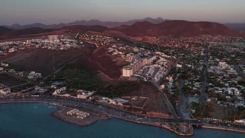 Aerial View of Malecon in La Paz Baja California Sur at Golden Hour Vídeos de archivo 346155097