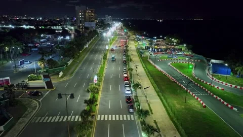Aerial View Of Malecon In Santo Domingo, Dominican Republic At Night, With Vídeos de archivo 325824403