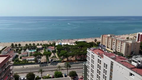 Aerial View of Malgrat de Mar Spain and Mediterranean Beach Stockbeeldmateriaal 342662500