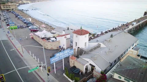 Aerial view of Malibu Pier and beach vibe Stock Footage 209123781