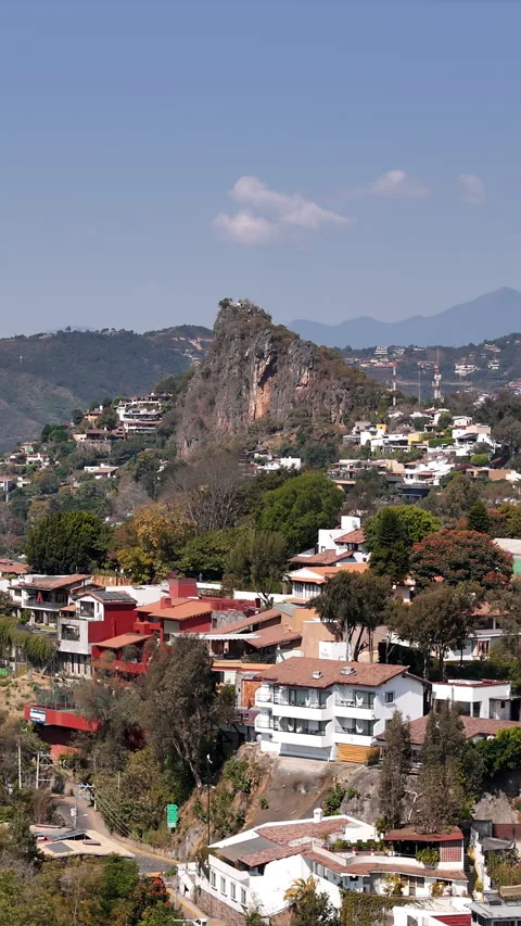 Aerial view of malinalco with its characteristic hill Stock Footage 321970736