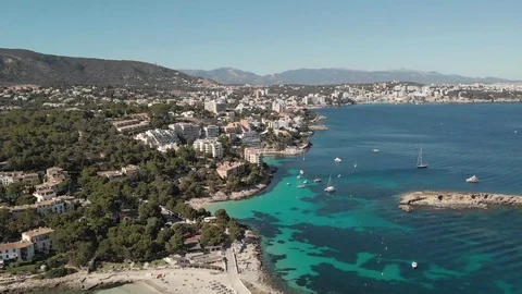Aerial view of Mallorca coastline - Spain Stock Footage