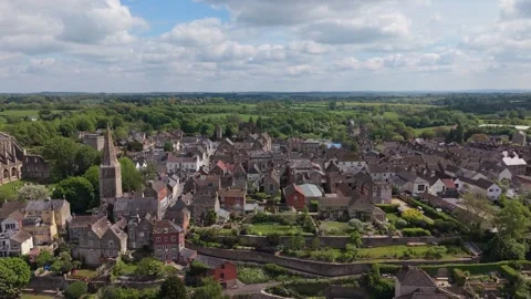 Aerial View of Malmesbury Town in the Cotswolds, Wiltshire, England Stock Footage 334011653