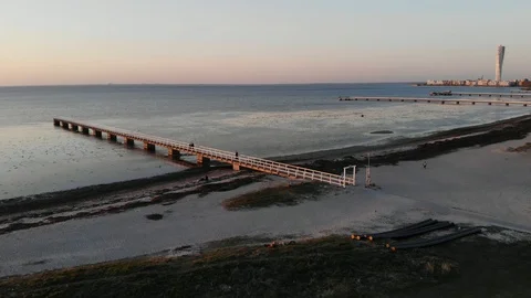 AERIAL VIEW ON MALMÖ BEACH Stock Footage 107763027