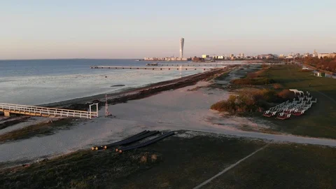 AERIAL VIEW ON MALMÖ BEACH Stock Footage 107765557