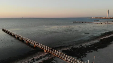 AERIAL VIEW ON MALMÖ BEACH Stock Footage 107767557