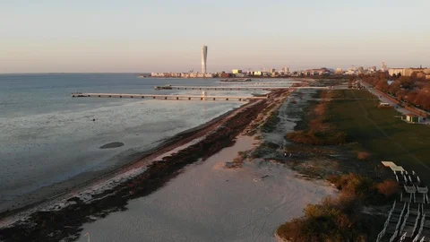 AERIAL VIEW ON MALMÖ BEACH Stock Footage 107772905