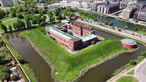 Aerial view of Malmo Castle (Malmohus Slott) in Malmo city, Sweden Stock Footage 336188935