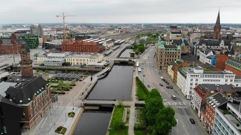 Aerial view of Malmo city, mixture of historic and modern architecture, Sweden Vídeos de archivo 90390583