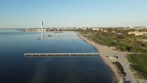 Aerial View of Malmö Coastline Stock Footage 336660748