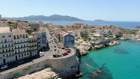 Aerial view of Malmousque in Marseille in may by drone 06 Stock Footage 293201352