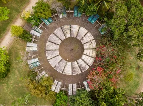 Aerial view of man inside circular playground in park in Barra da tijuca, Rio Stock Photos