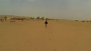 Aerial View Of Man Running In Desert Stock Footage