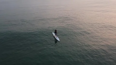 Aerial view of a man on stand up puddleboard(SUP), Gold Coast, Hong Kong Stock Footage 241014306