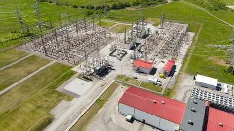 Aerial view managing massive artificial intelligence data center power supply 스톡 사진