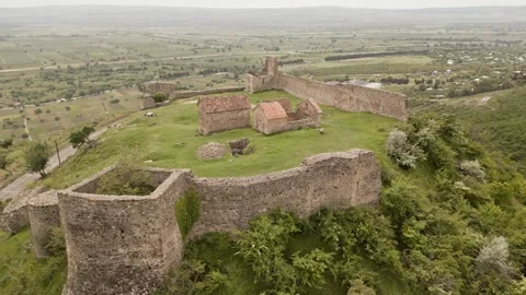 Aerial view Manavi Fortress Complex. A Medieval Royal Stronghold. Strategic.. Stock Footage 309033617