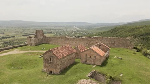 Aerial view Manavi Fortress Complex. A Medieval Royal Stronghold. Strategic.. Stock Footage 309201746