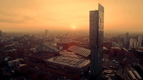 Aerial view of Manchester, United Kingdom Stock Footage