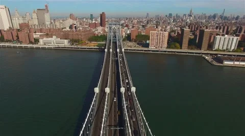Aerial view of Manhattan Bridge. Camera moving to Manhattan side. Stock Footage 58567043
