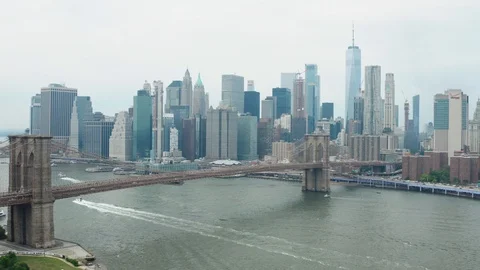 Aerial view of Manhattan Bridge Stock Footage 127407056