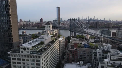 Aerial view of The Manhattan Bridge Stock Footage 247284809