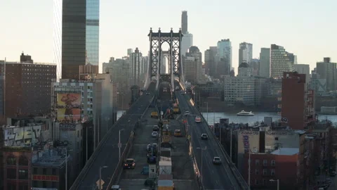 Aerial view of the Manhattan Bridge Stock Footage 297879193