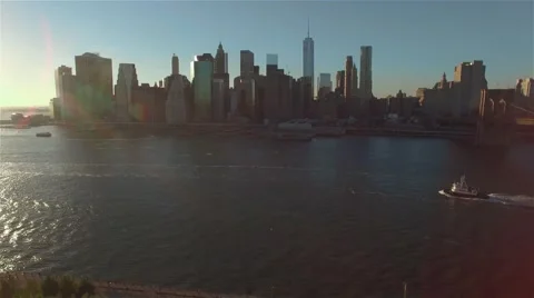 Aerial view of Manhattan. Camera moves along East River. Stock Footage 58569493