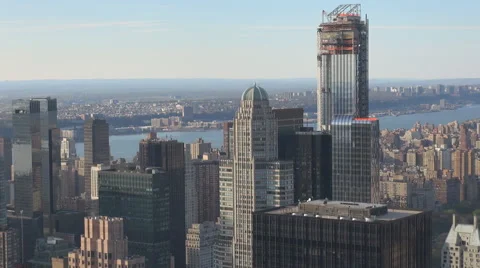 Aerial view Manhattan construction site skyscraper New York City development day Stock Footage 44853543