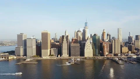 Aerial view of Manhattan district in New York, America. Drone flying along the Stock Footage 80288637
