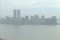 Aerial view of Manhattan with Ellis Island and the twin towers Footage